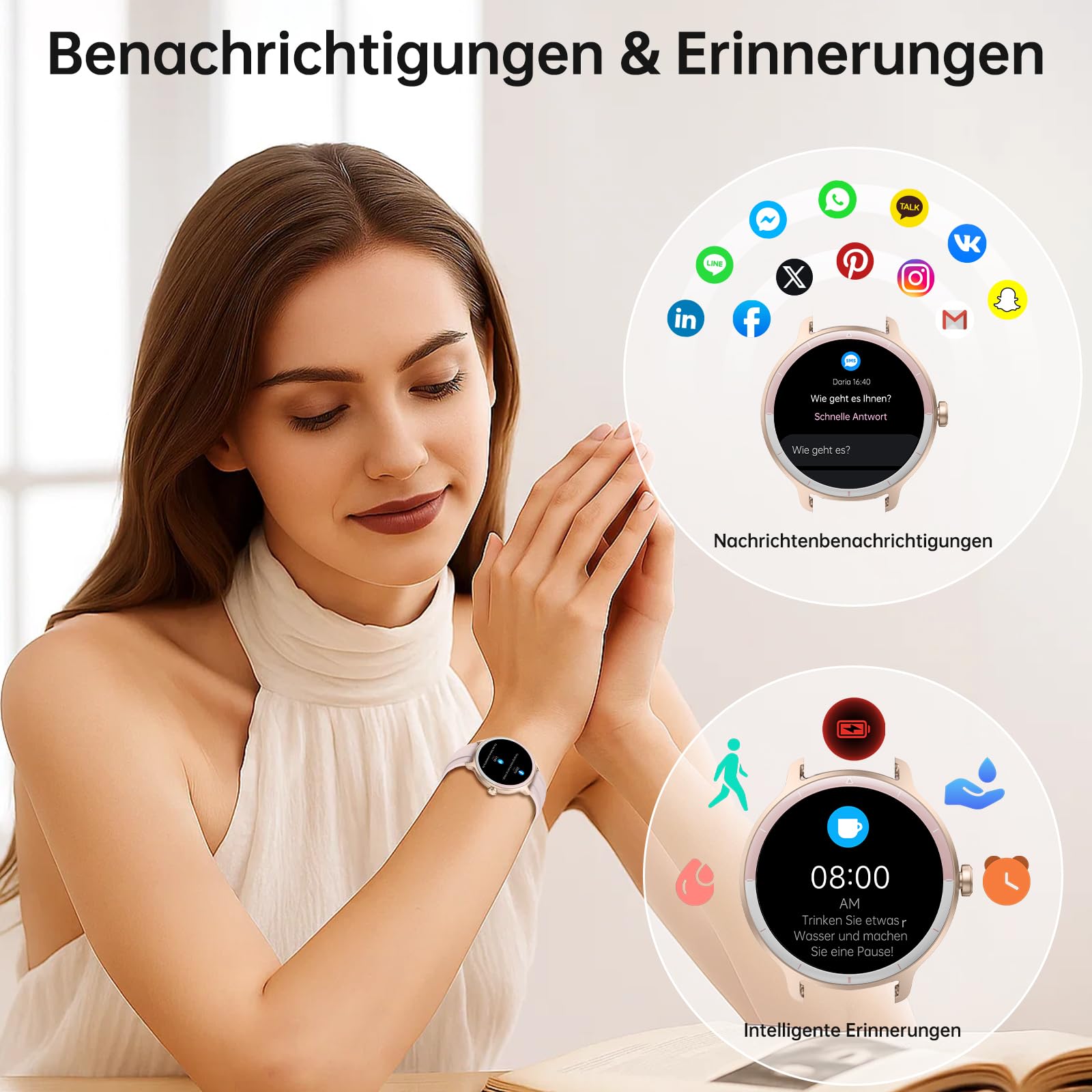 Smartwatch Damen Herren – 1.27" Smart Watch mit Bluetooth Anrufe, WhatsApp/App-Benachrichtigungen, Herzfrequenz, Schlafmonitor, 120+ Sportmodi, IP68 Wasserdicht – Fitnessuhr Kompatibel mit iOS Android