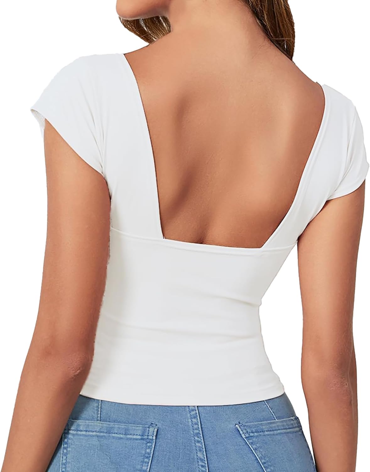 ForeFair Women Sexy Deep V Neck Backless Tank Top Slim Fit Summer Casual Y2k Crop Short Sleeve Top - Image 2