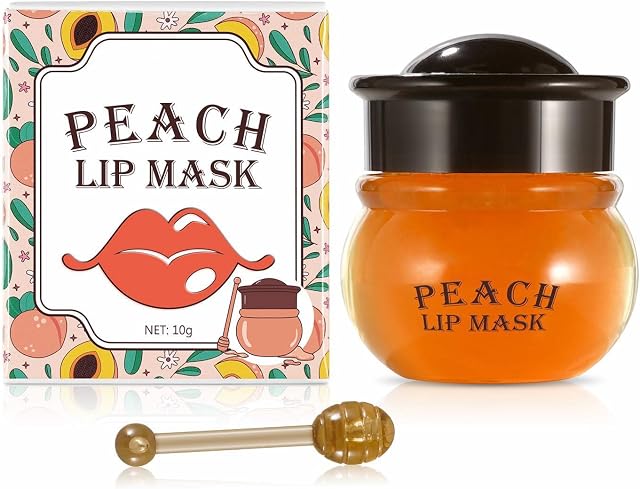 Lip Mask, Peach Lip Care Cream Moisturizer Lip Balm With Lip Brush, Wrinkles Reduce Fruit Smell Long Lasting Hydrating Skin Care Lip Cream For Dry Chapped Peeling Cracked Lips