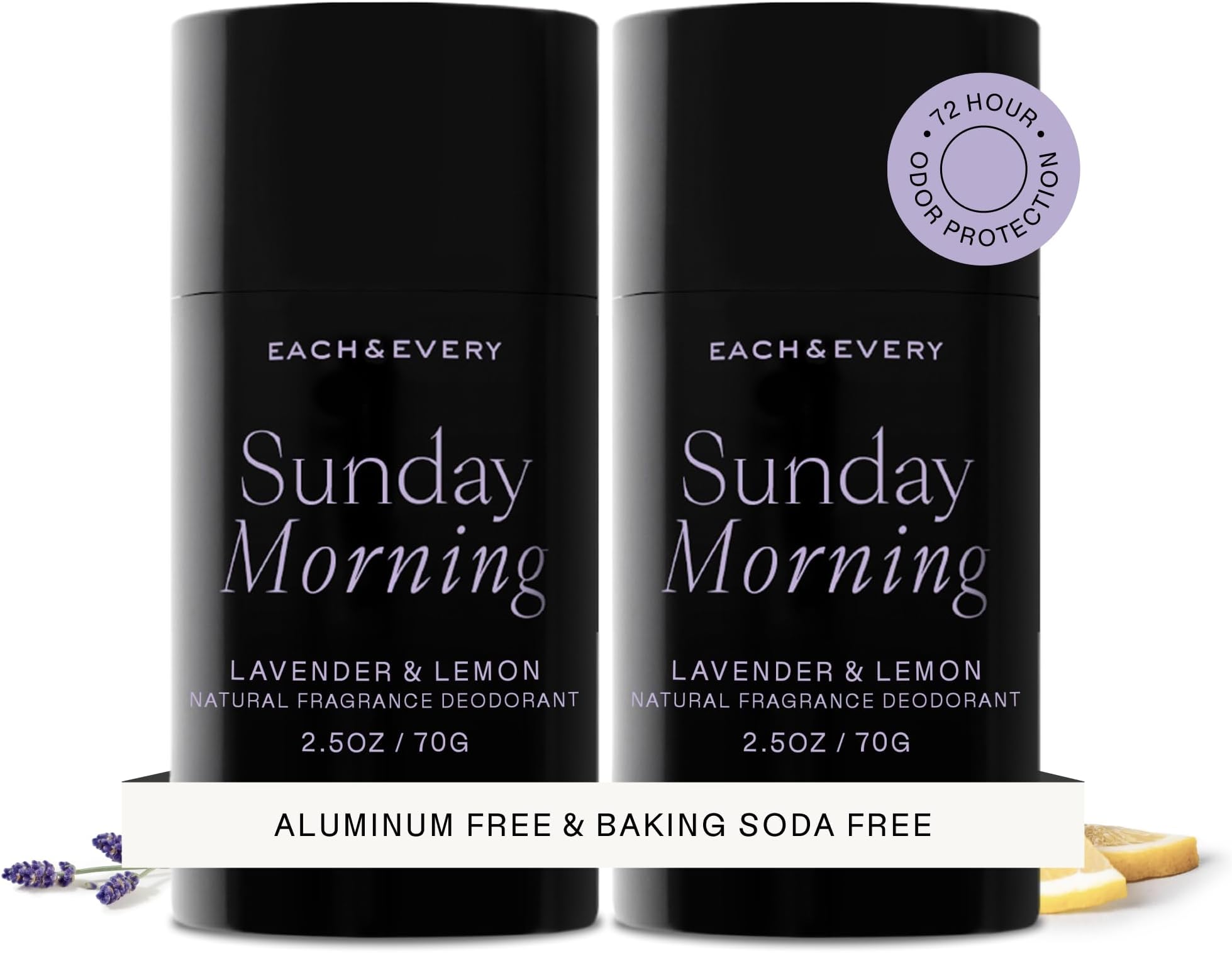 Each & Every 2-Pack Natural Aluminum-Free Deodorant for Sensitive Skin with Essential Oils, Plant-Based Packaging (Lavender & Lemon, 2.5 Ounce (Pack of 2))