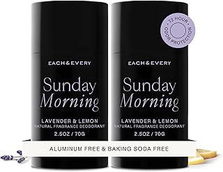 Each & Every Aluminum Free Deodorant for Women & Men, Lavender & Lemon - All Natural Deodorant for Sensitive Skin, EWG Verified - Clean, Baking Soda-Free, Plant-Based Fragrance - 2.5oz, 2 Pack