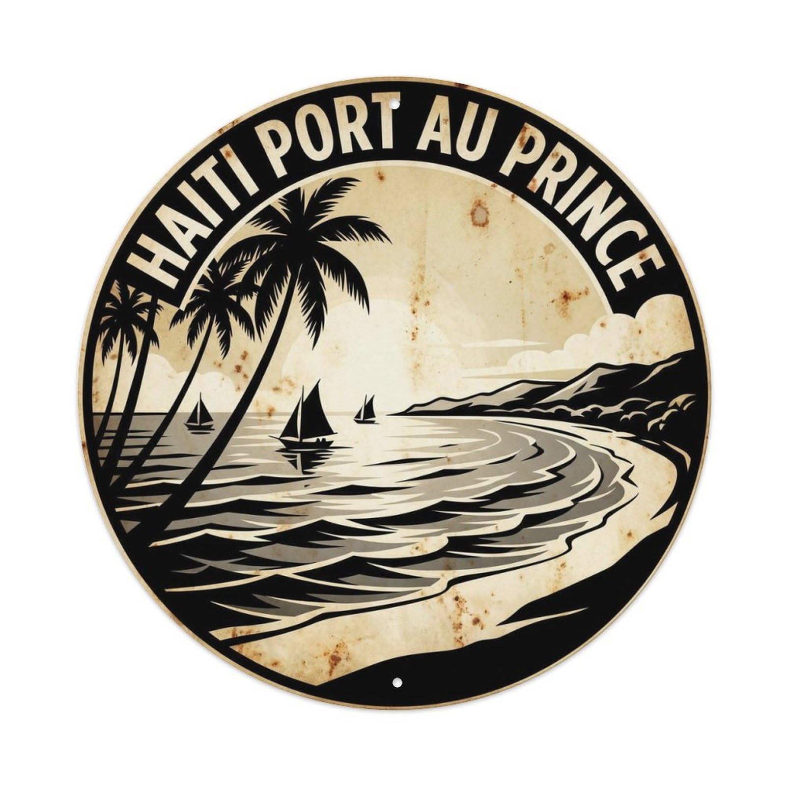 Olyhtr 8X8inch Classic Style Haiti Port Au Prince Beach Destination Graphic Contrast Metal Tin Sign