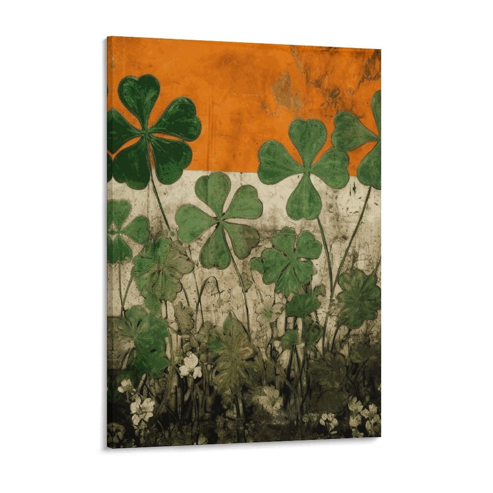 Clover on Flag Background Canvas Wall Art for Bedroom 18x24inch Canvas Prints Artwork for Walls Modern Picture Artwork Painting for Living Room Aesthetic Wall Paintings for Bathroom Kitchen O