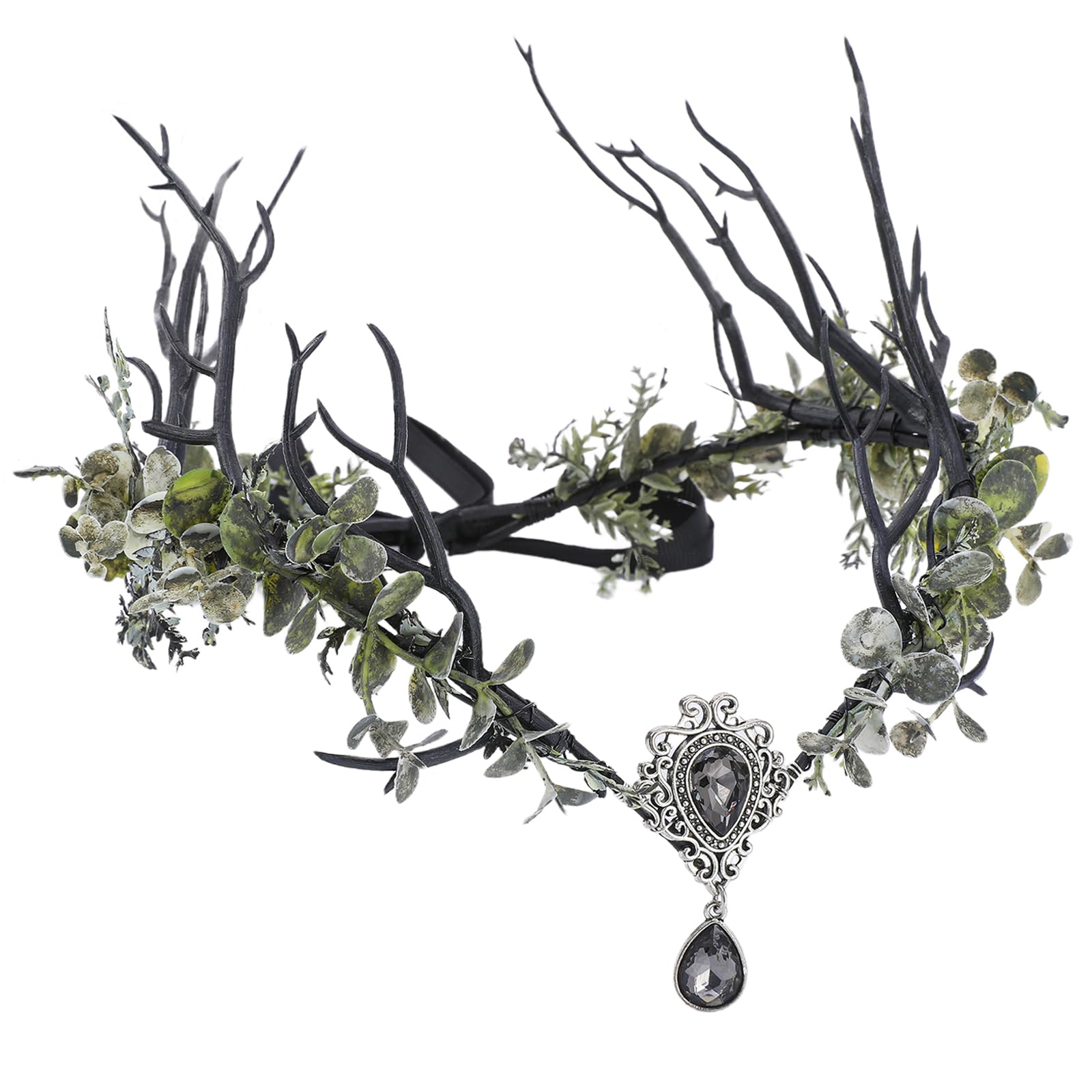 MOSTORY Viking Fairy Crown for Renaissance Costume Women, Green Forest Headdress with Branches and Leaves for Halloween Carnival Cosplay Fancy Dress Accessories