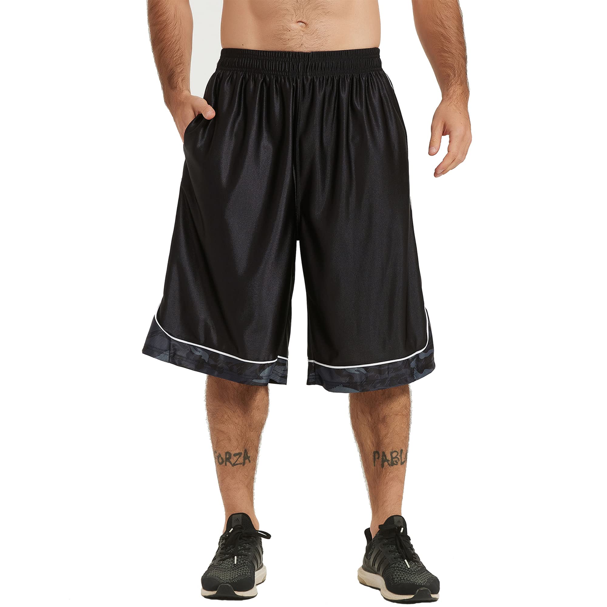 HQUEC Mens 12 Athletic Shorts Long Basketball Workout Shorts Below Knee Loose-Fit with Pockets