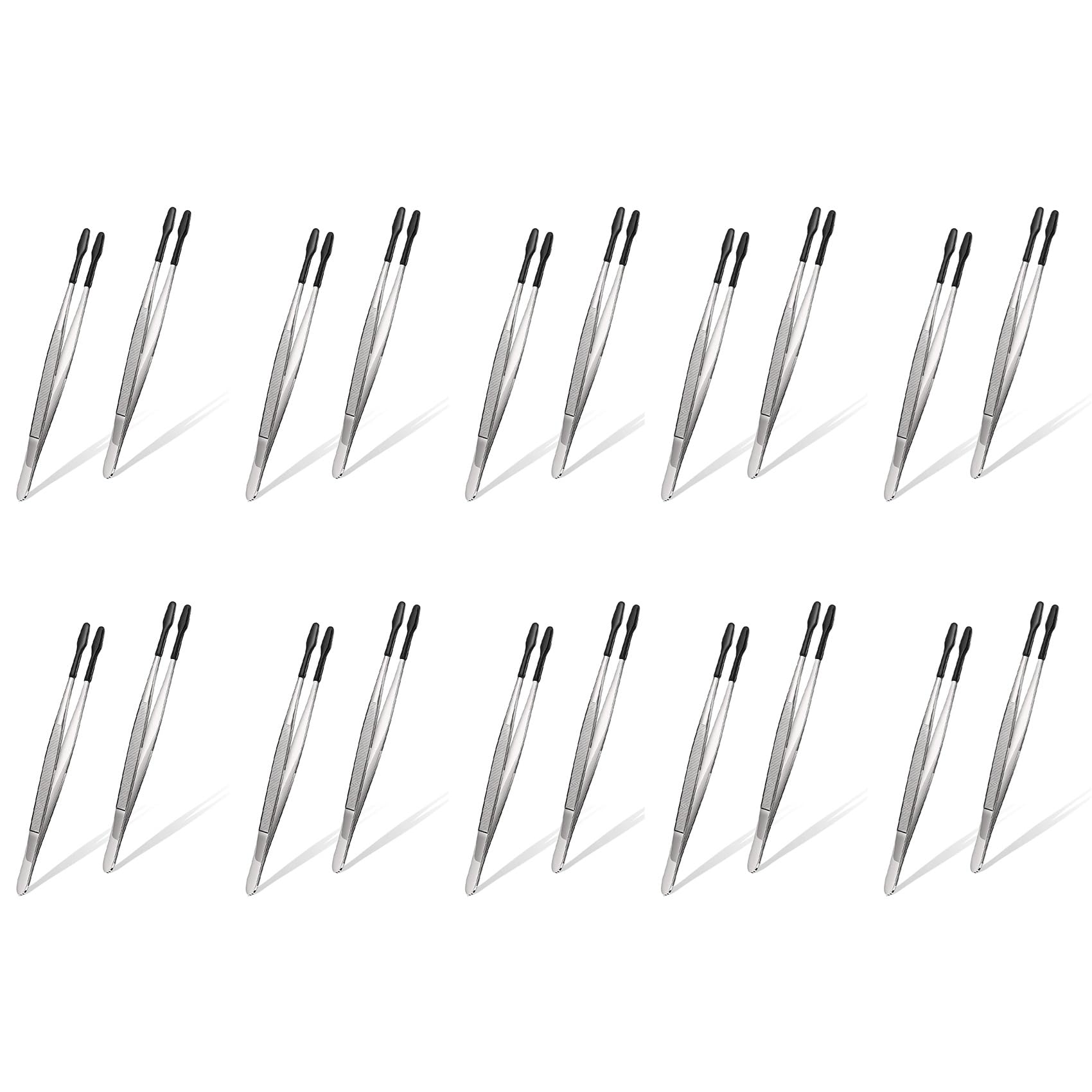 Jnchdghwa Black & Silver 20 Pieces Of Rubber Tip Tweezers Pvc Silicone Tweezers Laboratory Industrial Hobby Craft Tweezers Tool-Black
