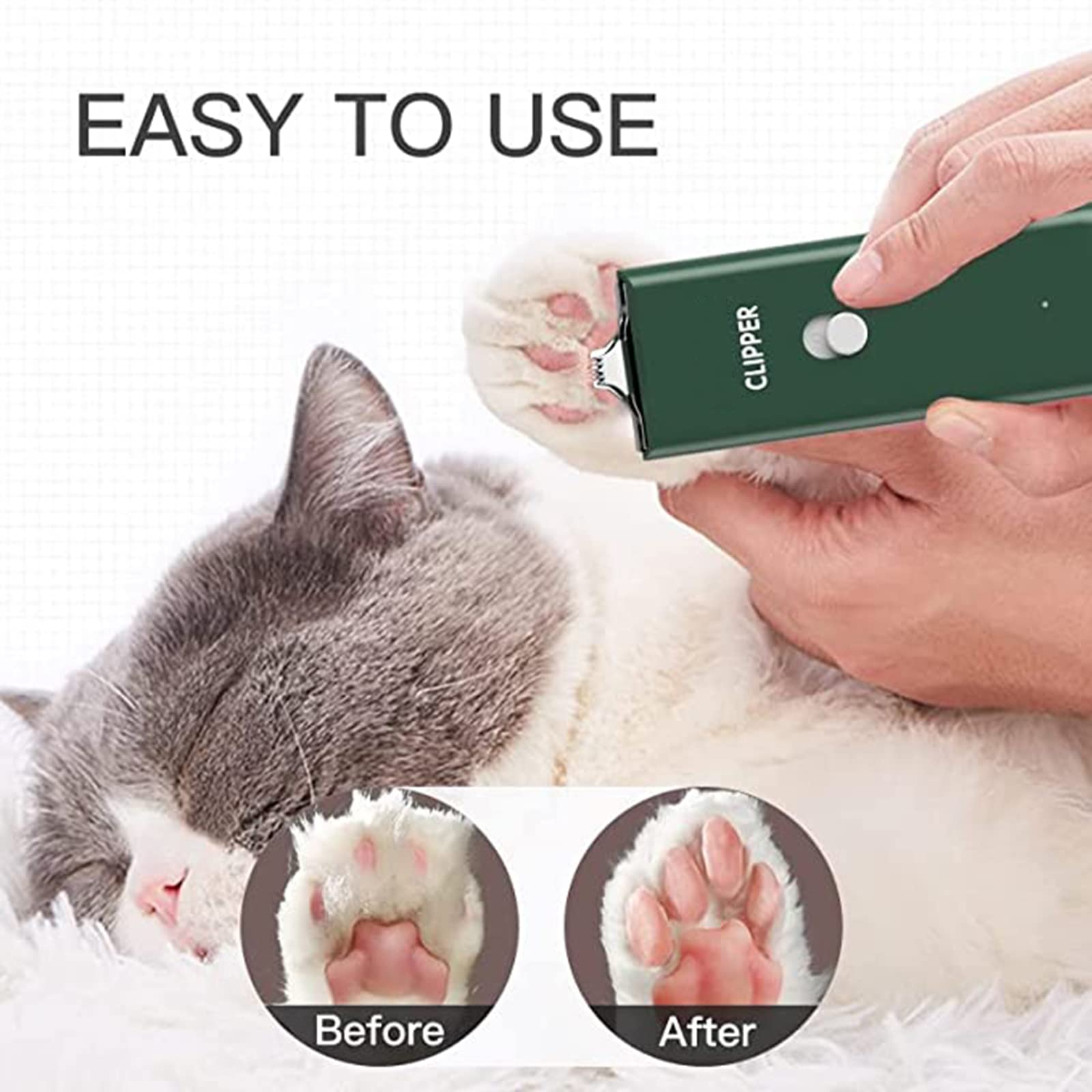 Dog Clippers,Pet Hair Trimmer Low Noise Washable USB Rechargeable Cordless Dog Grooming Kit with Wide & Narrow Blade,Electric Pet Feet Hair Trimmer for Cats Dogs (Green+Double Blades) - Image 4