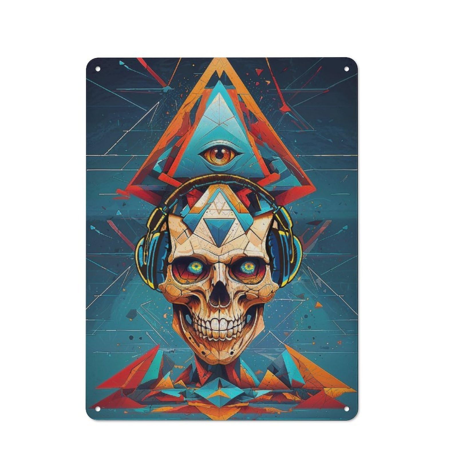 Junmoney Music Skull Rad Minds Eye Rustic Metal Wall Sign 40X30cm For Home Office Or Studio, For Garage, Workshop And Man Cave Decoration