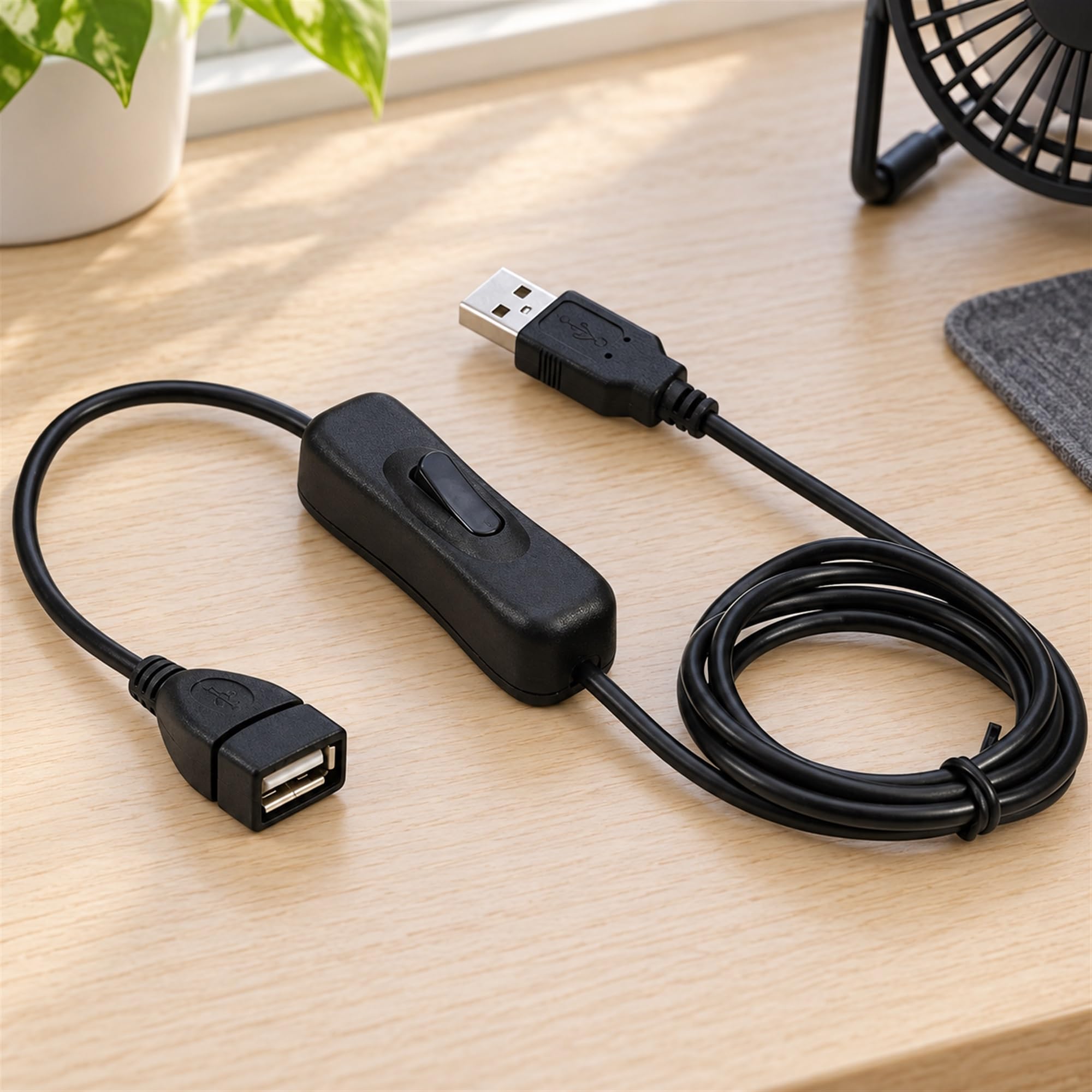 USB Extension Cable with Inline Switch, Power Connection and Control Accessory for LED Lights and Home Device Setups