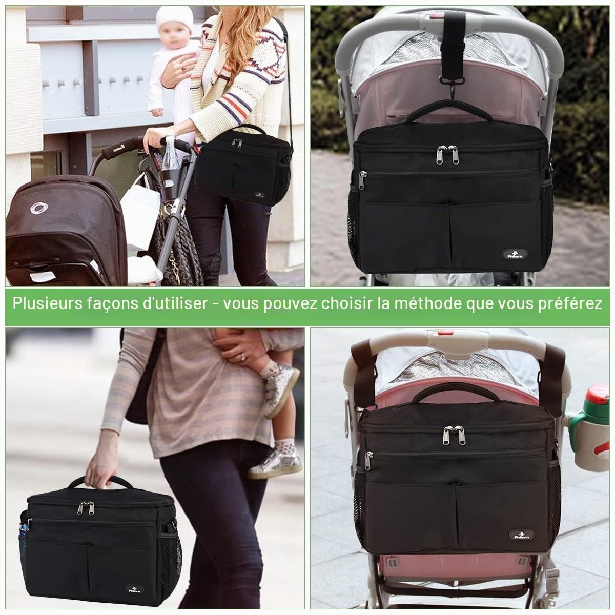 PHILORN Organiseur universel pour poussette avec porte-gobelets - Chariot d'organisateur pour poussette avec grande capacité de rangement Convient pour les poussettes comme Uppababy, Baby Jogger