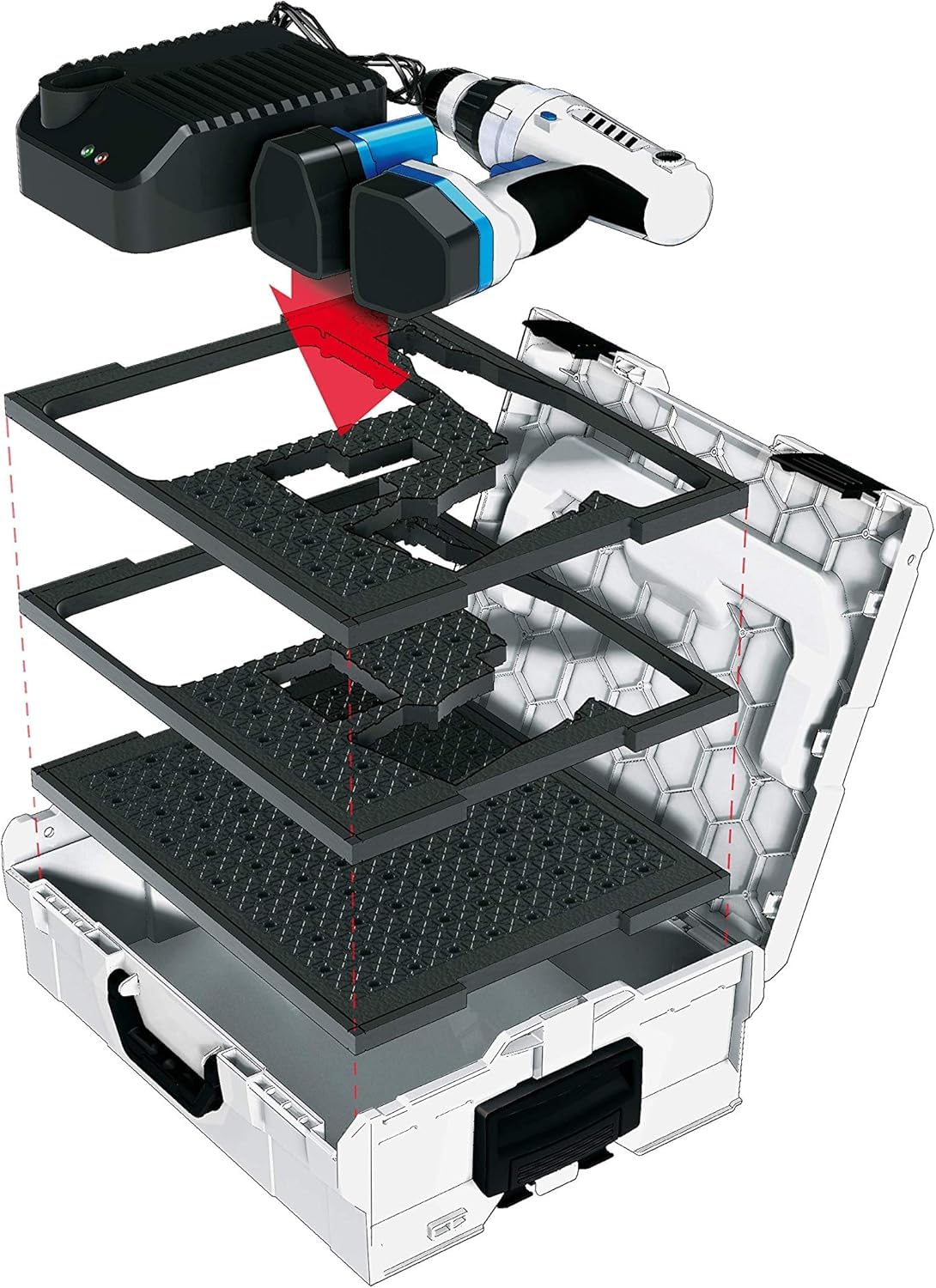 Bosch Sortimo Schnitteinlagen-Set | L BOX 136 (schwarz) inkl. Schnitteinlagenset EPP & Deckeneinlage | Sortimentskasten groß Schrauben