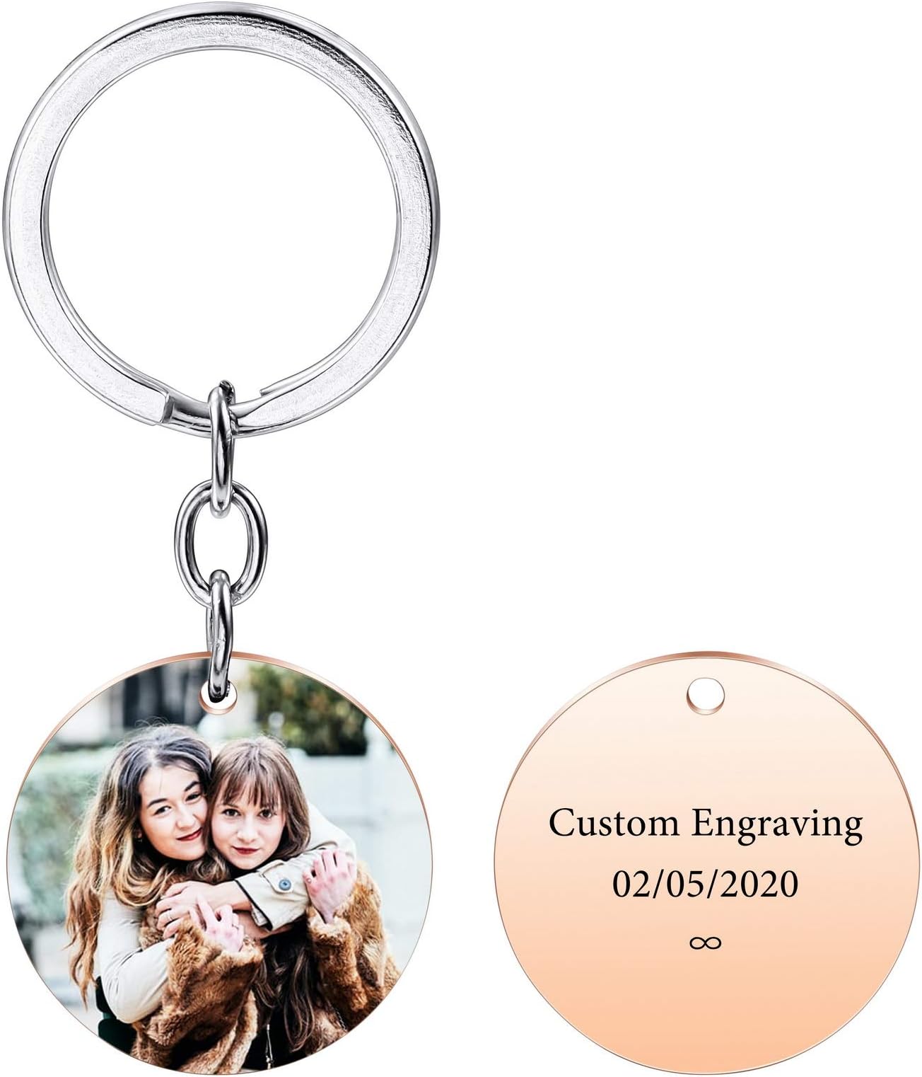 VIBOOSPersonalized Round Tag Keychain Custom Photo for Women Stainless Steel