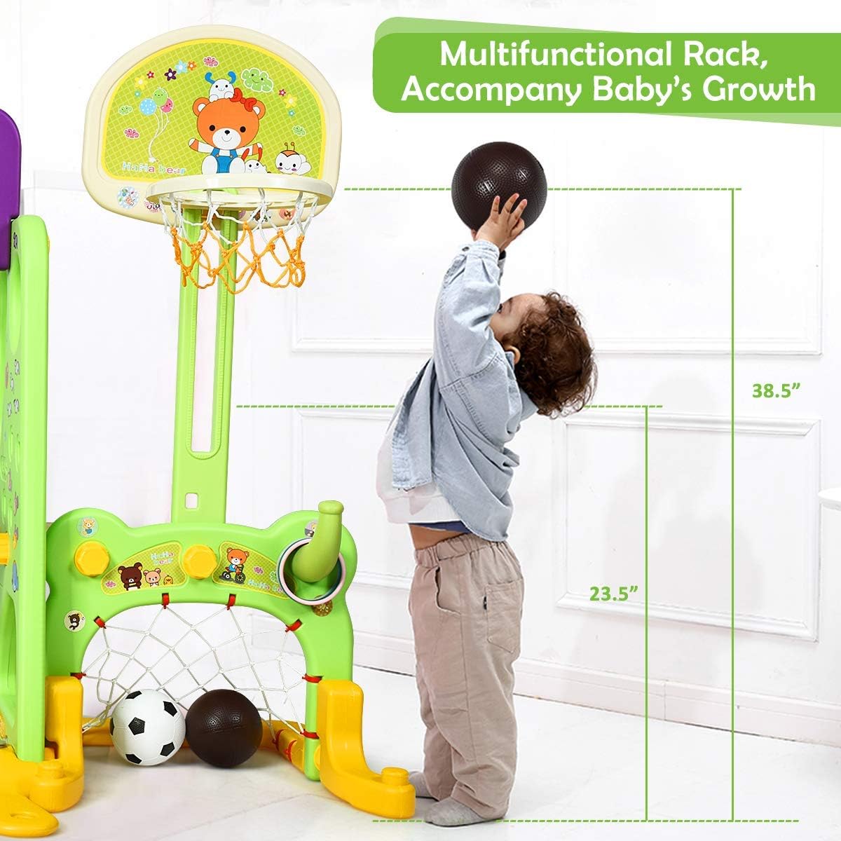 Costzon 6 in 1 Toddler Climber and Swing Set, Climber Slide Playset w/Basketball Hoop, Football Gate, Learning Panel for Indoor & Backyard, Infant Playground Yard Games (6-in-1 Slide & Swing Set) : Toys & Games