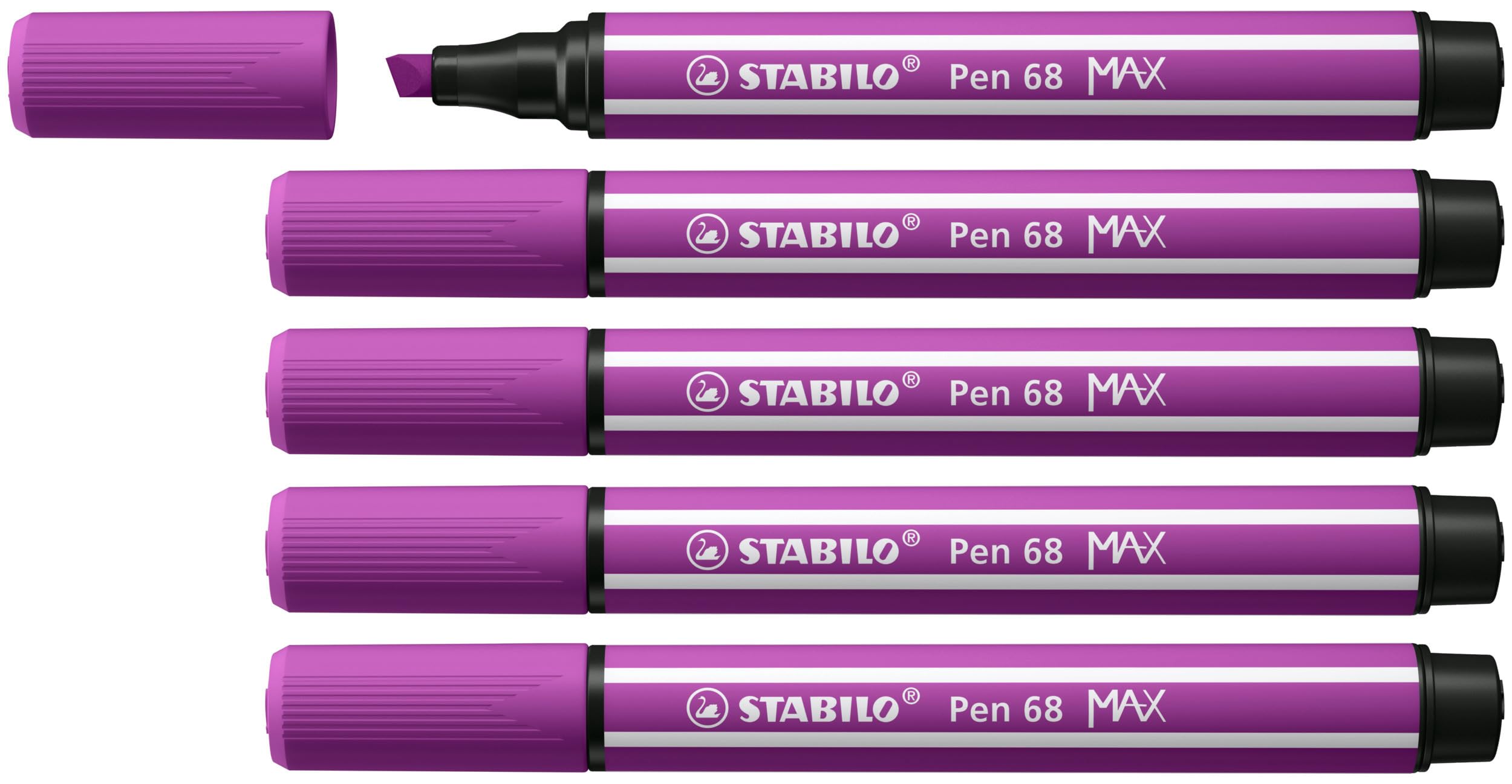 STABILO Pen 68 MAX - Premium Fibre-Tip Pen with Chisel Tip - ARTY - Pack of 5 - Lilac