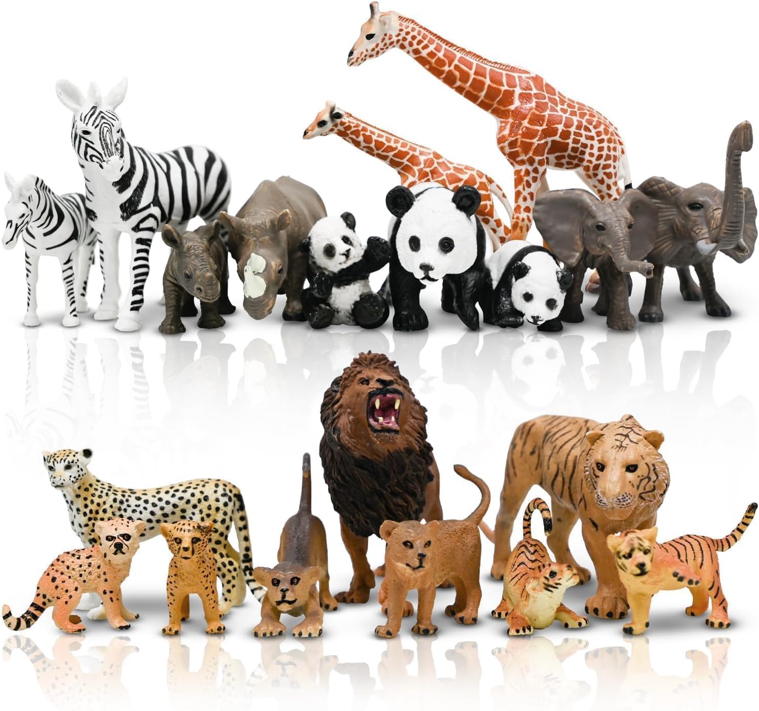Kimicare 20PCS Safari Animals Figures Toys, Realistic Plastic Animals Figurines, African Zoo Wild Jungle Animals Playset with Elephant Giraffe Lion Tiger, Birthday Gifts for Kids Boys Girls