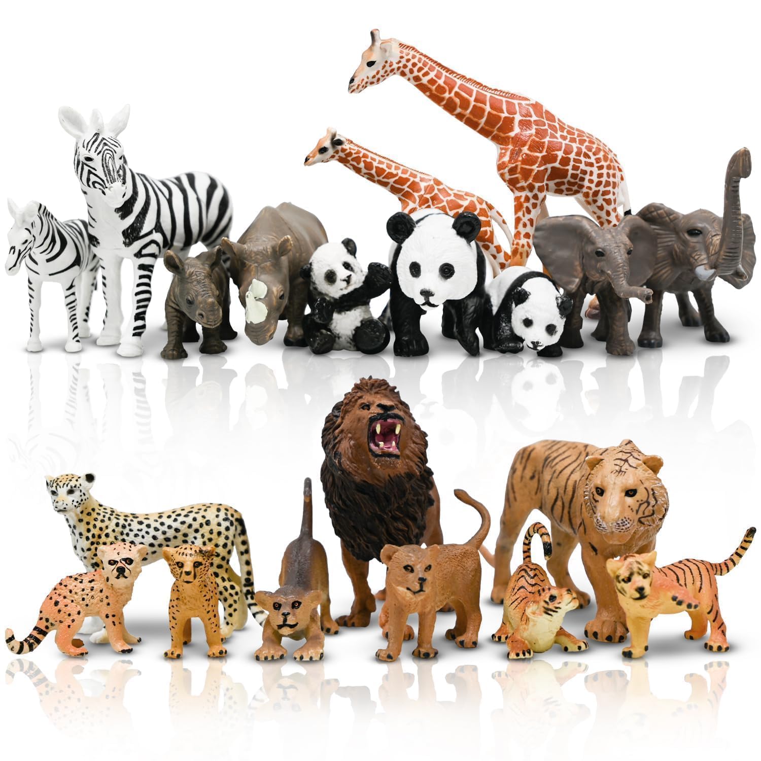 Kimicare 20PCS Safari Animals Figures Toys, Realistic Plastic Animals Figurines, African Zoo Wild Jungle Animals Playset with Elephant Giraffe Lion Tiger, Birthday Gifts for Kids Boys Girls