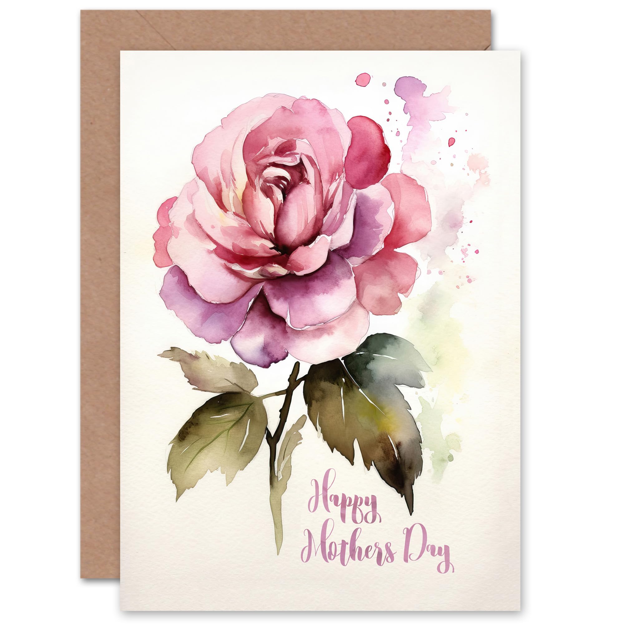 Artery8 Mothers Day Rose Flower Floral Watercolour For Mum Mom Her Blank Inside Greeting Card