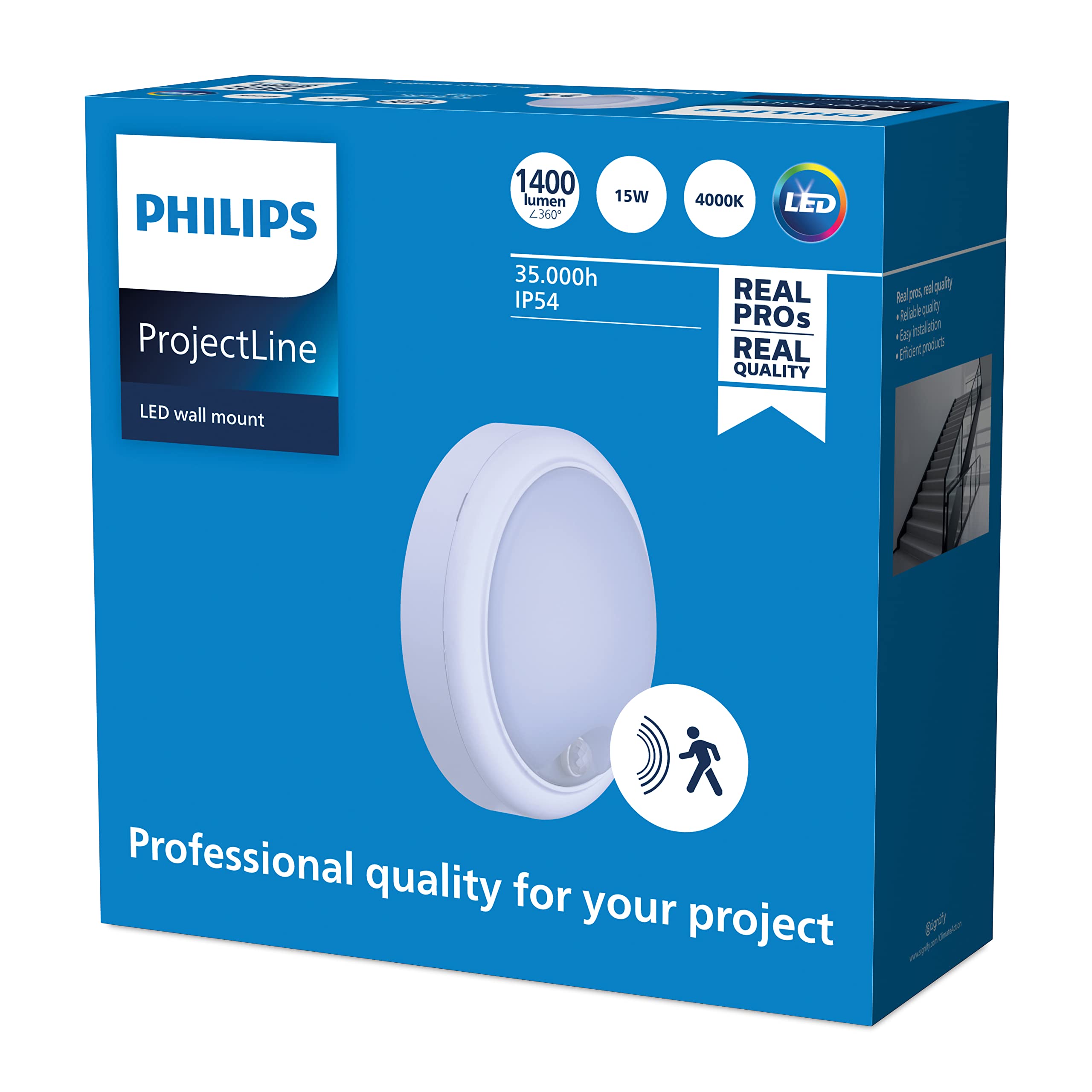 Philips Projectline, Lampada da Parete LED, Rotonda, 1400 lumen, Sensore di Movimento, Luce Bianca Naturale, Illuminazione Commerciale