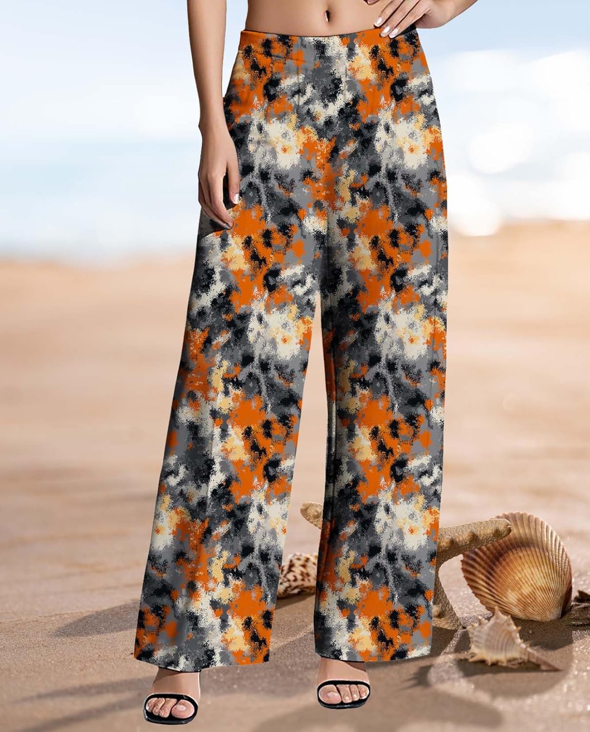 Womens Wide Leg Pants Plus Size High Waisted Pattern Print Lounge Trousers Classic Basic Comfy Work Office Pant - Image 5