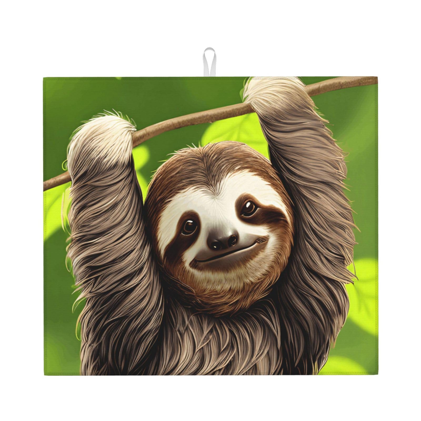WHJSSF Cute Sloth Prints Kitchen Drying Mat – Absorbent Dish Throw for Countertops, Quick-Dry Non-Slip Layer with Stylish Prints, Ideal Housewarming Gift
