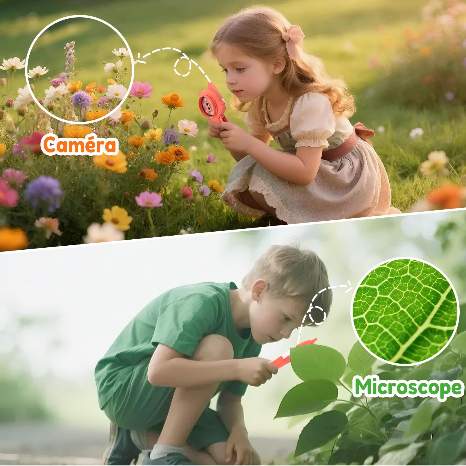 Microscope numérique 2 en 1 pour Enfants, Un Objectif Photo et Un Objectif de microscopique, Microscope Enfant 100X avec Carte mémoire 16GB, pour Petits explorateurs, Panda