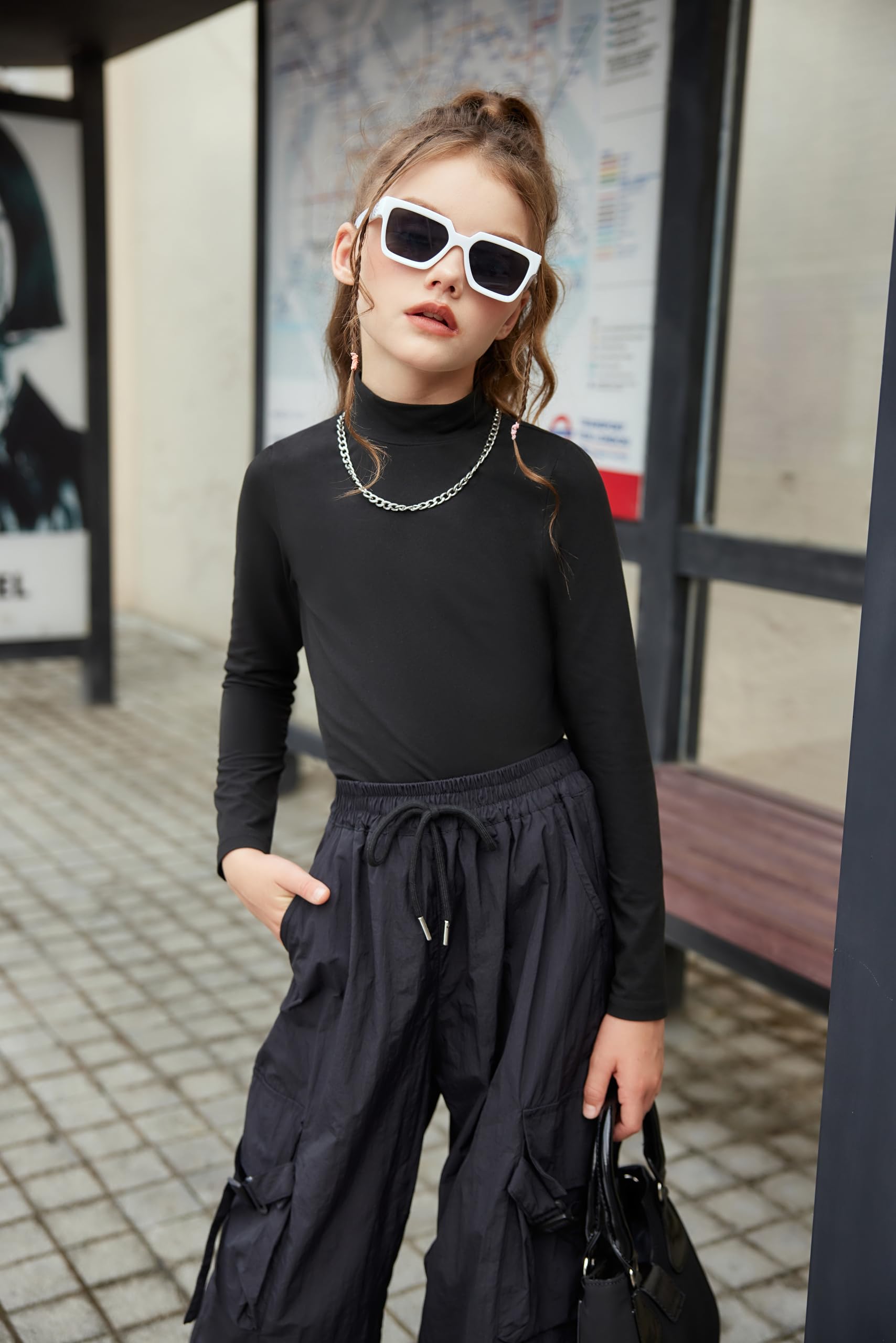 Arshiner Rollkragenshirt Mädchen Langarmshirt Kinder Unterziehrolli Rollkragenpullove Dünn Mode Unterziehshirt Slim Fit Tops Lässige Oberteile 3-12 Jahre
