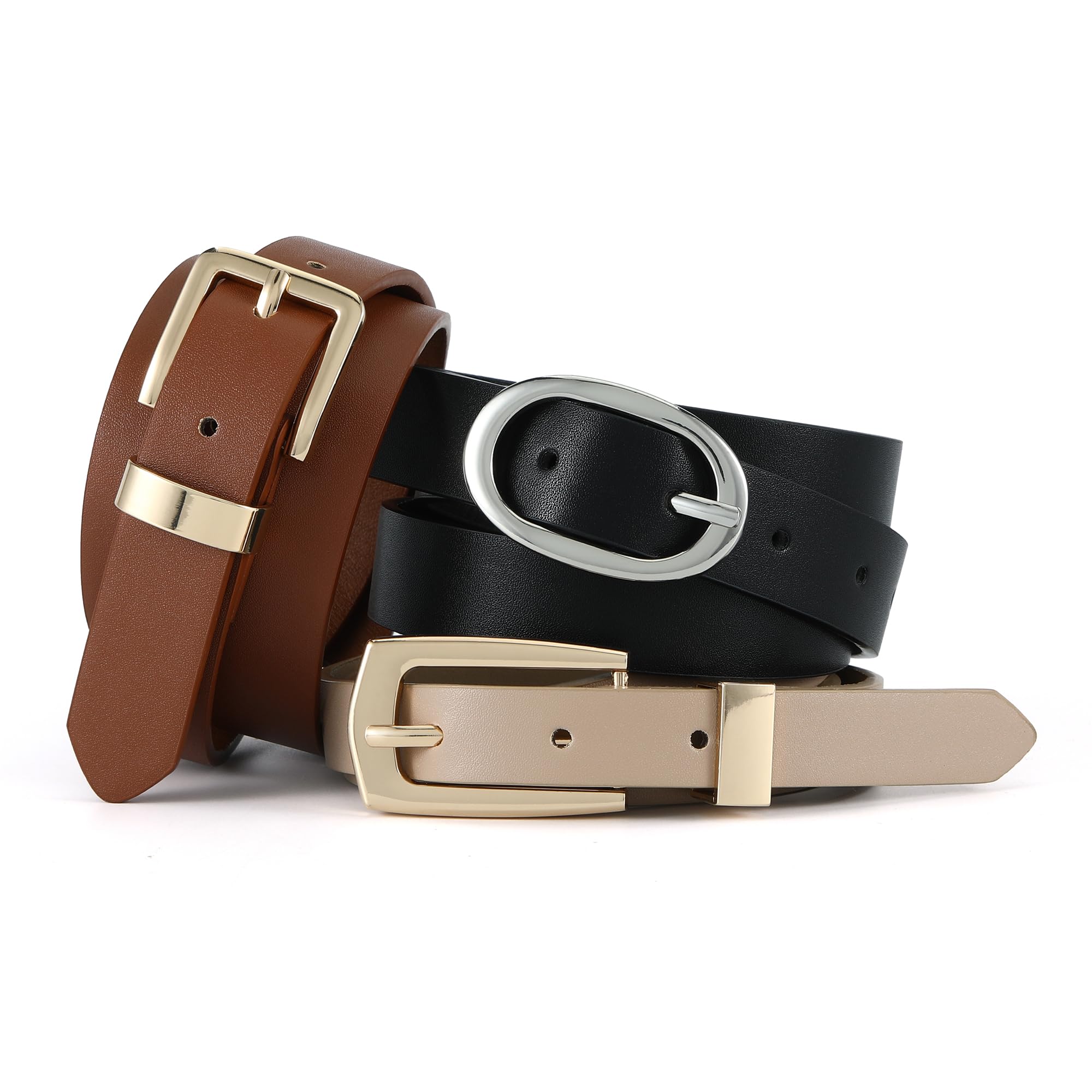 Earnda 3 Pack Women Skinny Faux Leather Belts for Jeans Pants Dress Ladies Thin Waist Belt