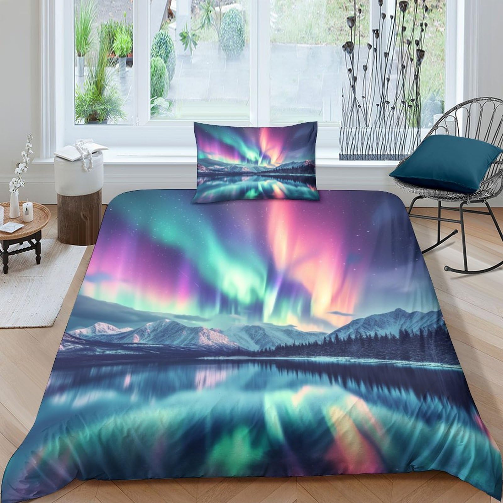 Parure de lit 3 pièces housse de couette microfibre 135x200 cm avec taie d'oreiller zippée