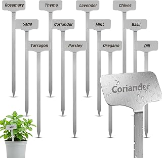Hicarer 12 Pcs Metal Plant Labels, Stainless Steel 13" x 1.3" Plant Markers