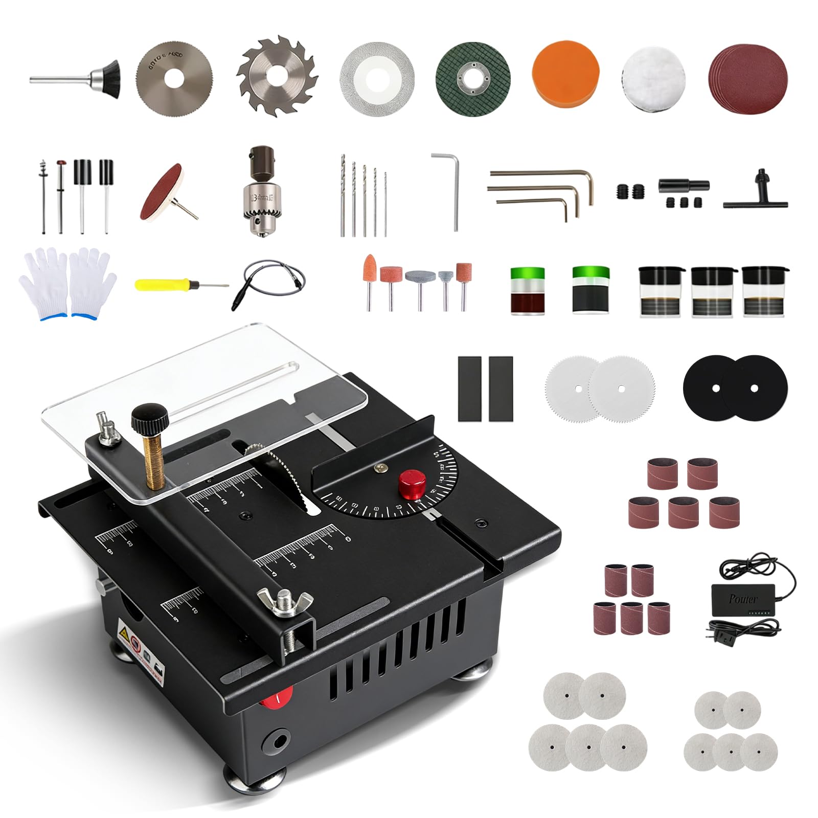 Mini scie circulaire de table 100 W - Scie circulaire portable avec 4 lames, 7 vitesses réglables