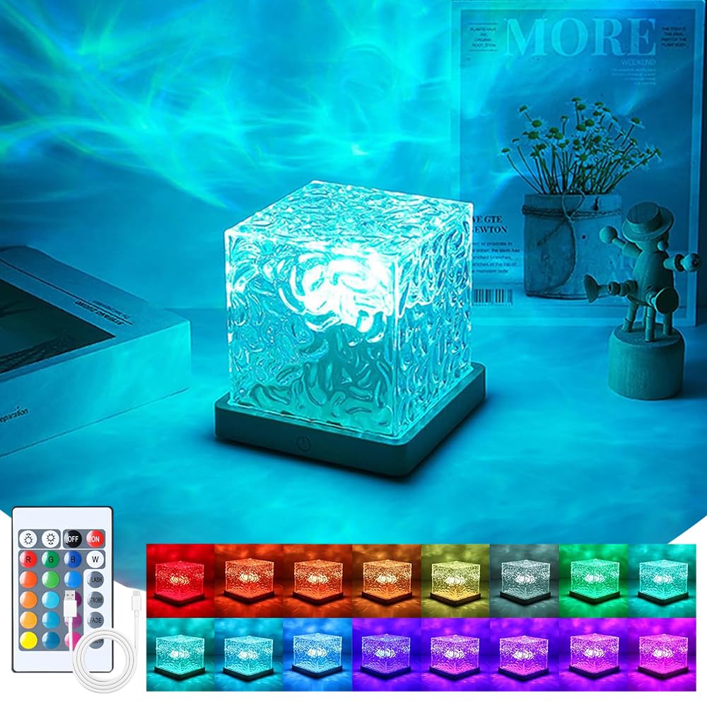 RIRIDAMAIOcean Lamp - 16 Colours USB Water Waves Polar Light Rechargeable Ocean Waves Night Light Table Lamp Starry Sky Projector for Children Adults Room Decoration