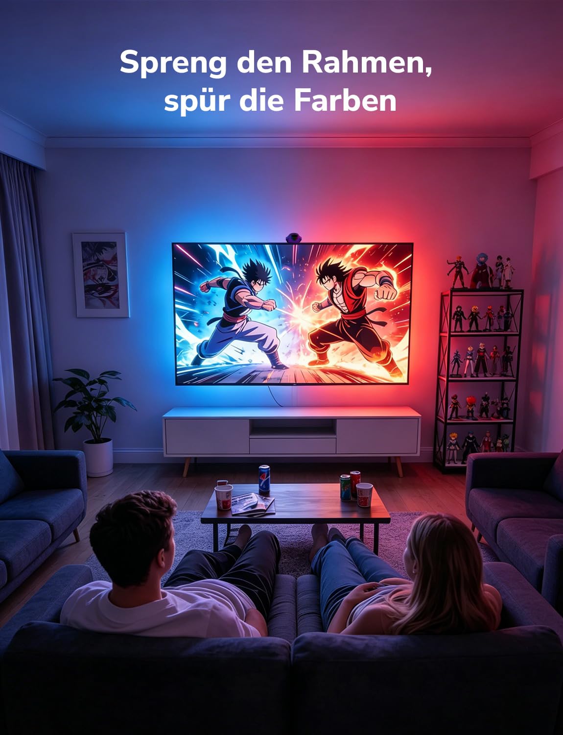 Lepro STV1 AI Smart TV Hintergrundbeleuchtung 3.6M für 55-65 Zoll TVs | LED Streifen mit Kamera, Geringe Latenz/Musiksynchronisation/Sprach und App-Steuerung RGBIC mit Ultraweitwinkelobjektiv