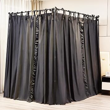 Akiky 4 Corners Post Canopy Bed Curtains Double Layer Cozy Drape Netting 4 Opening Mosquito Net Mesh for Girls Bedroom Decoration(Black,Full)