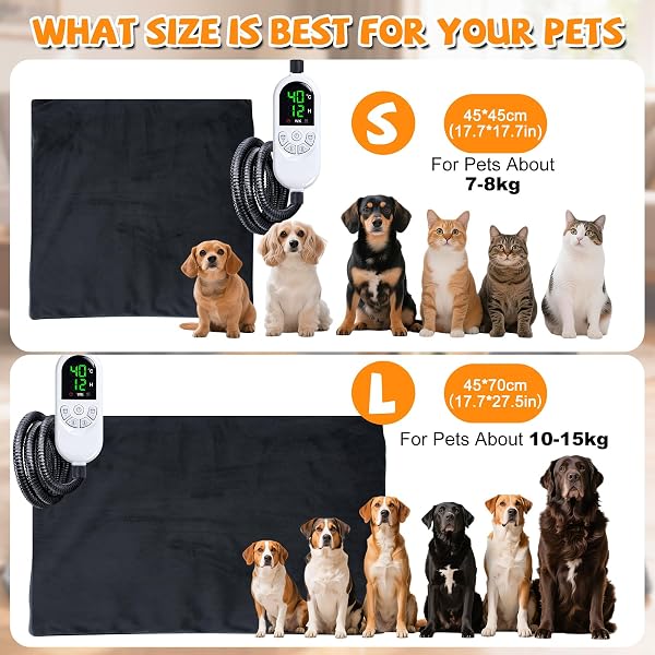 Qoosea Tappetino Riscaldante per Gatti e Cani 45x70cm, Tappeto Termico per Animali con 30-60°C Temperatura Regolabile e Timer, Cuscino Termico Elettrico Cane Sicuro con Cavo Anti-Morso - 4