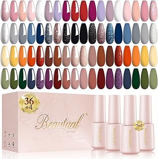 Beautpal 40 PCS Gel Nail Polish Set All Seasons Collection 36 Colors Gel Polish 7ml Popular Nude Pink Red Blue Glitter Nail Polish Starter Kit Soak off Nail Art DIY