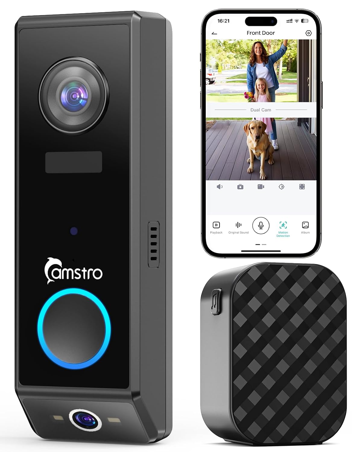 CAMSTRO Doorbell Camera Wireless, 2K Dual Lens Video Doorbell with Chime, Outdoor Security Cemera with AI Smart Human Dete...