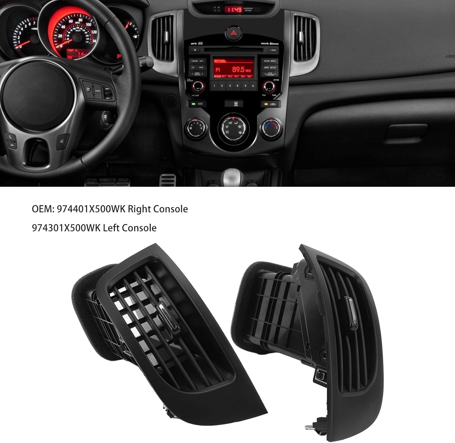 1 Pair Center Dash Air Vent, Front Center Air Vent 974401X500WK Dashboard AC Outlet Grille Replacement for Forte 2009‑2017