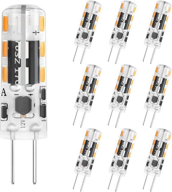 DiCUNO G4 LED Light Bulbs, 1.2W Equivalent to 10W Halogen, 120LM, Warm White 3000K, 12V Non-Dimmable G4 Capsule Bulbs for Home Lighting, 10-Pack