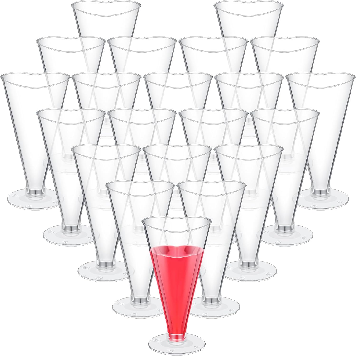 Ziliny 25 Pcs Wedding Party Cups Mother's Day Glasses 5.6 oz Heart Shaped Champagne Flutes Disposable Plastic Clear Red Heart Wine Glasses Cocktail Drinking for Wedding Summer Birthday Party (Pink)