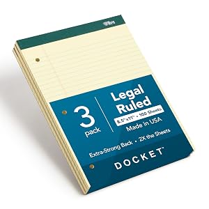 TOPS Docket Legal Pads 3 Pack Premium Note Pads 100 Legal Ruled 8 5 x 11 Sheets Canary
