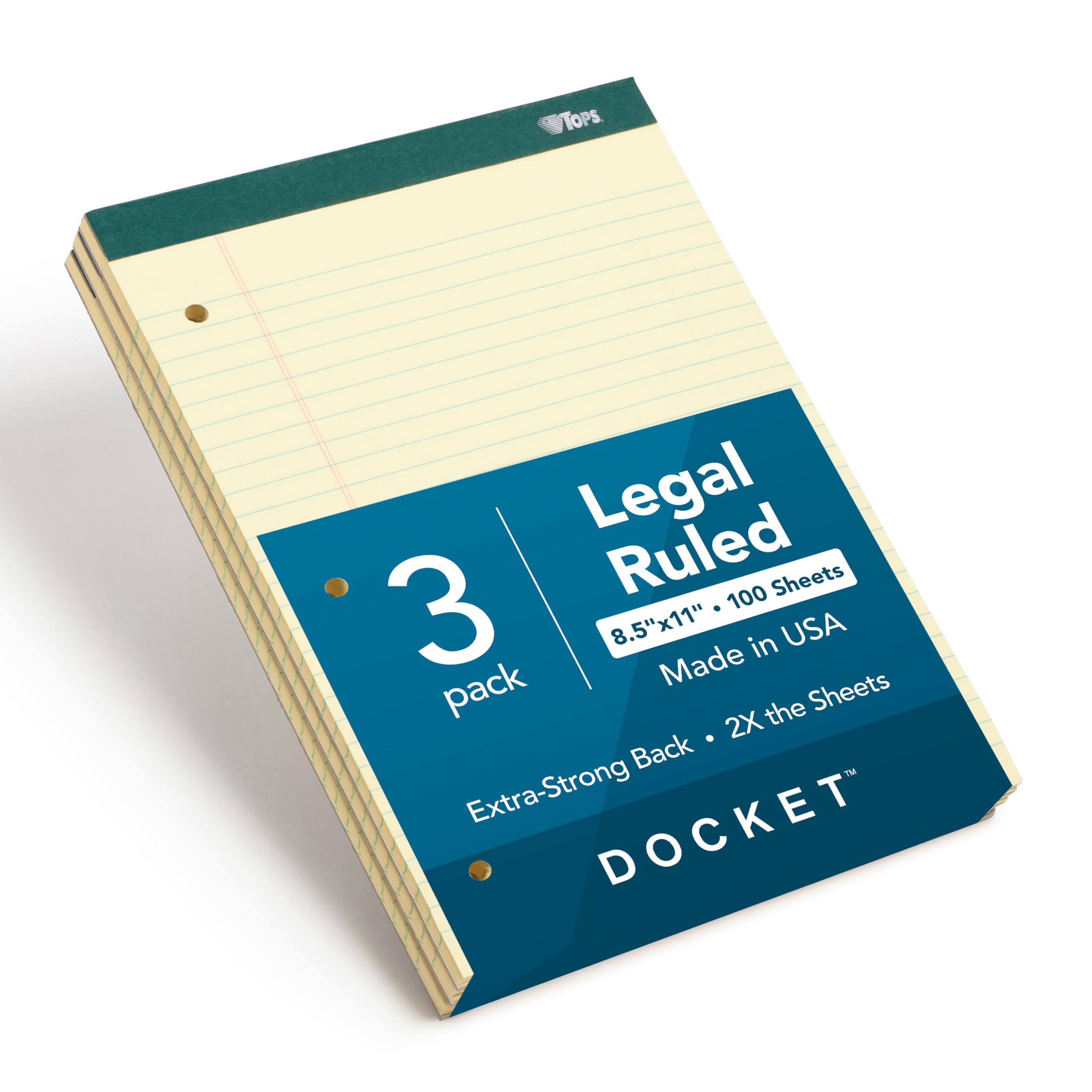 TOPS Docket Legal Pads 3 Pack Premium Note Pads 100 Legal Ruled 8 5 x 11 Sheets Canary