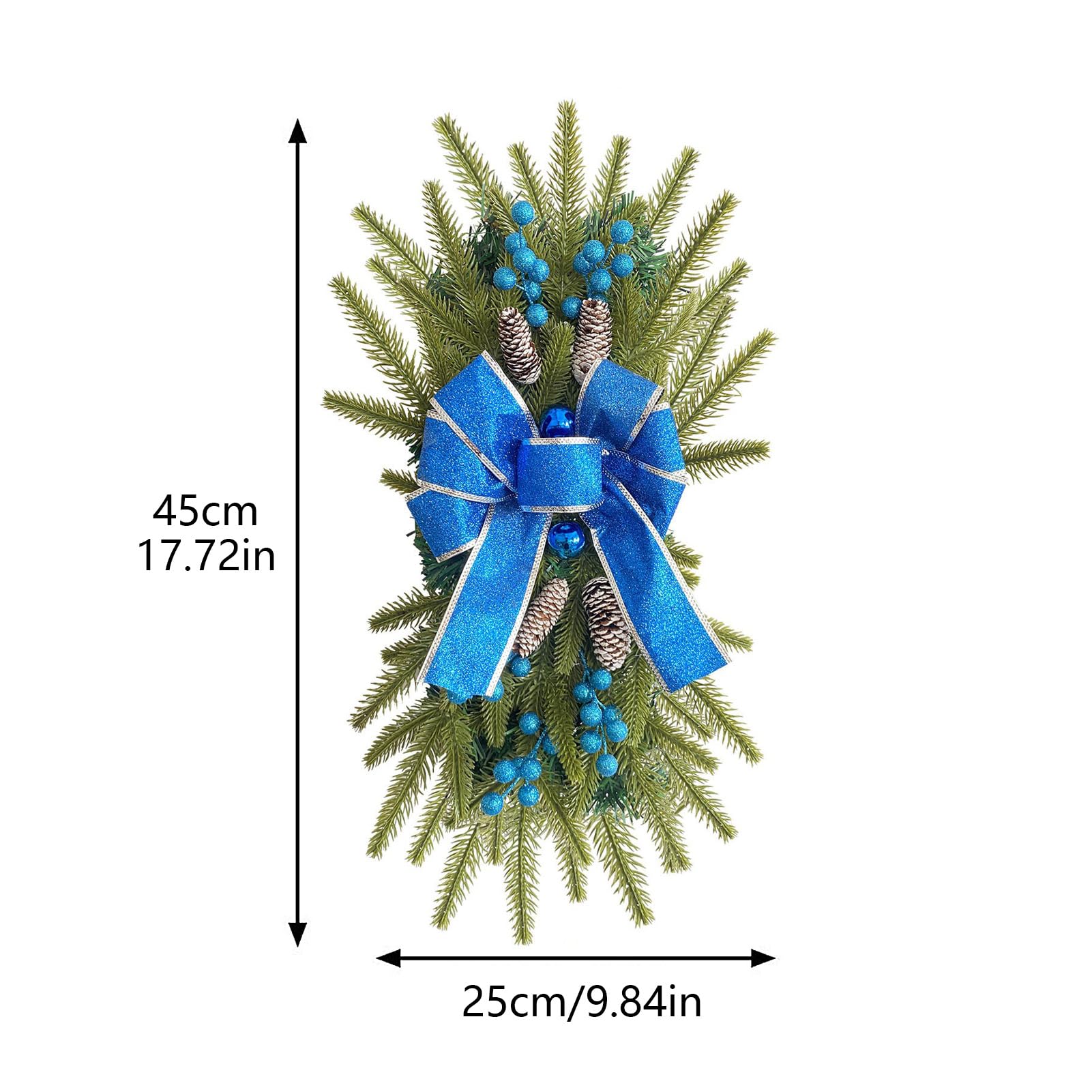 MINGZHE Artificial Christmas Teardrop Swags,Christmas Staircase Garland Simulation Staircase Decoration Hanging Pendant Stair Swags Christmas Swag Wreath 15x25 cm (Blue Bow)