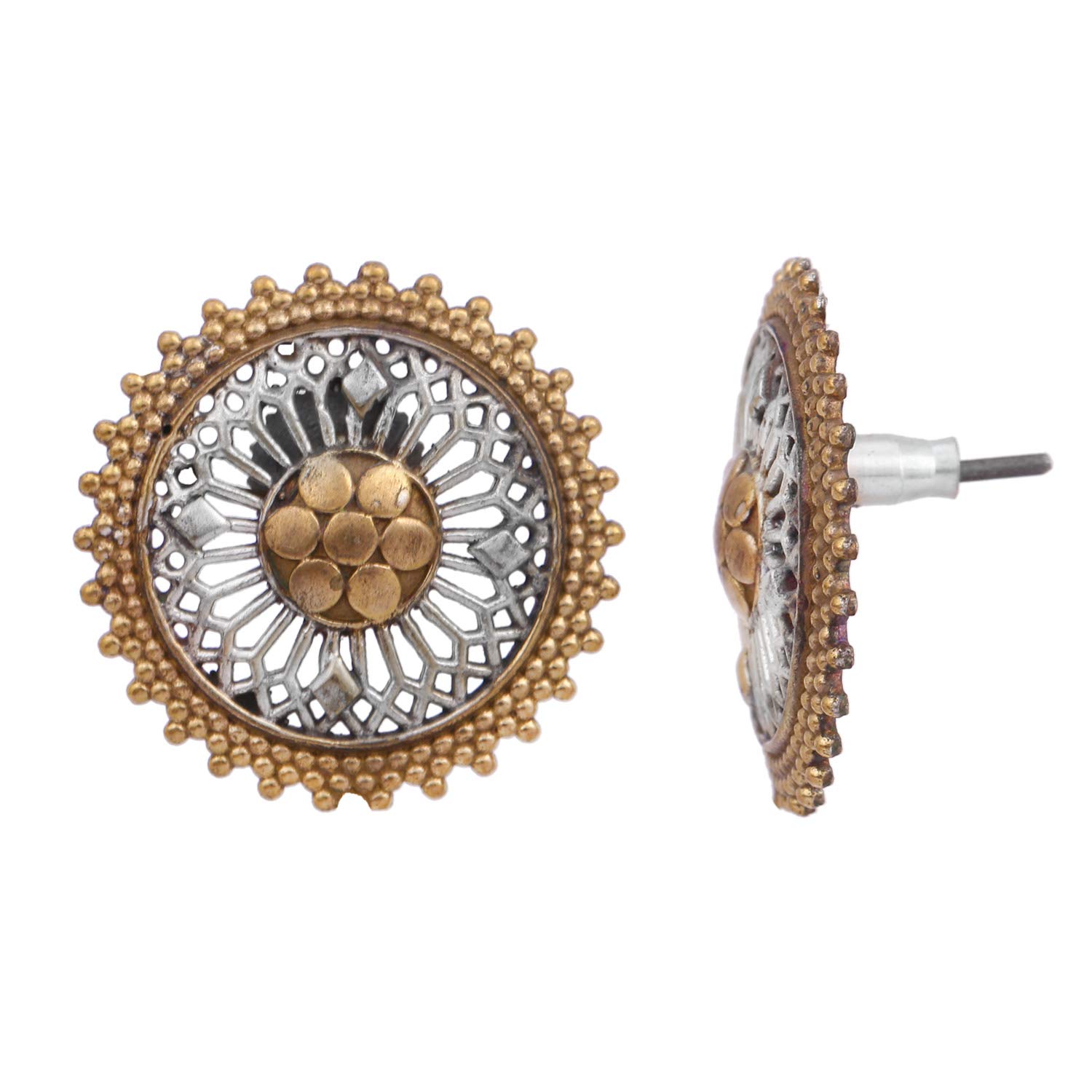Oxidised German Silver Dual Plating Stud Earrings for Women