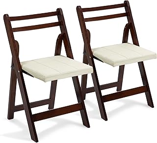 HOMEFUN Folding Chairs with Cushion, Wooden Padded Folding Chairs 2 Pack, Portable and Assembled Folding Dining Chair for Guests Kitchen Office Wedding and Party