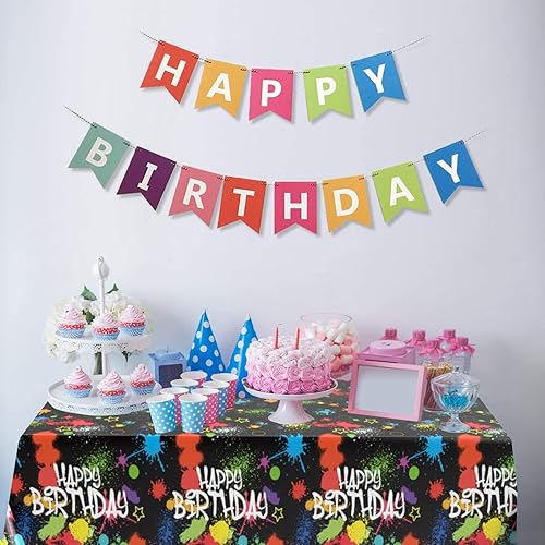 Miniatura 4 de Domgoge Manteles brillantes para decoración de fiesta de cumpleaños, fundas de mesa de plástico neón rectangulares, con graffiti negro, suministros