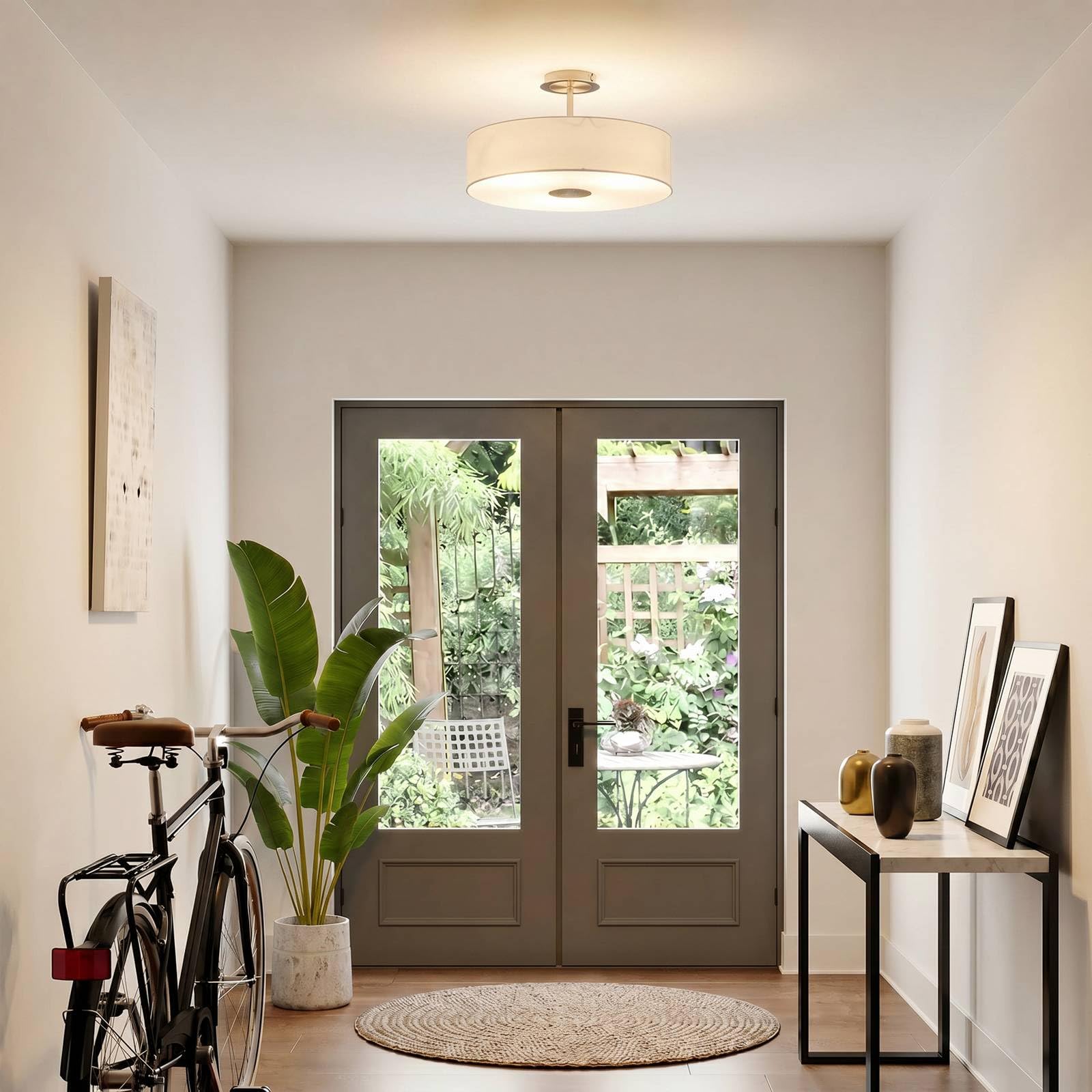 Lindby Textil Deckenleuchte rund 47 cm, Deckenlampe Stoff weiß 3x E27 max. 60W ohne Leuchtmittel Schlafzimmerlampe Wohnzimmerlampe Esszimmerlampe | Wohnzimmerlampe, e27, 3-flammig, moderne Stofflampe für Flur, Wohnzimmer, Schlafzimmer, Esszimmer