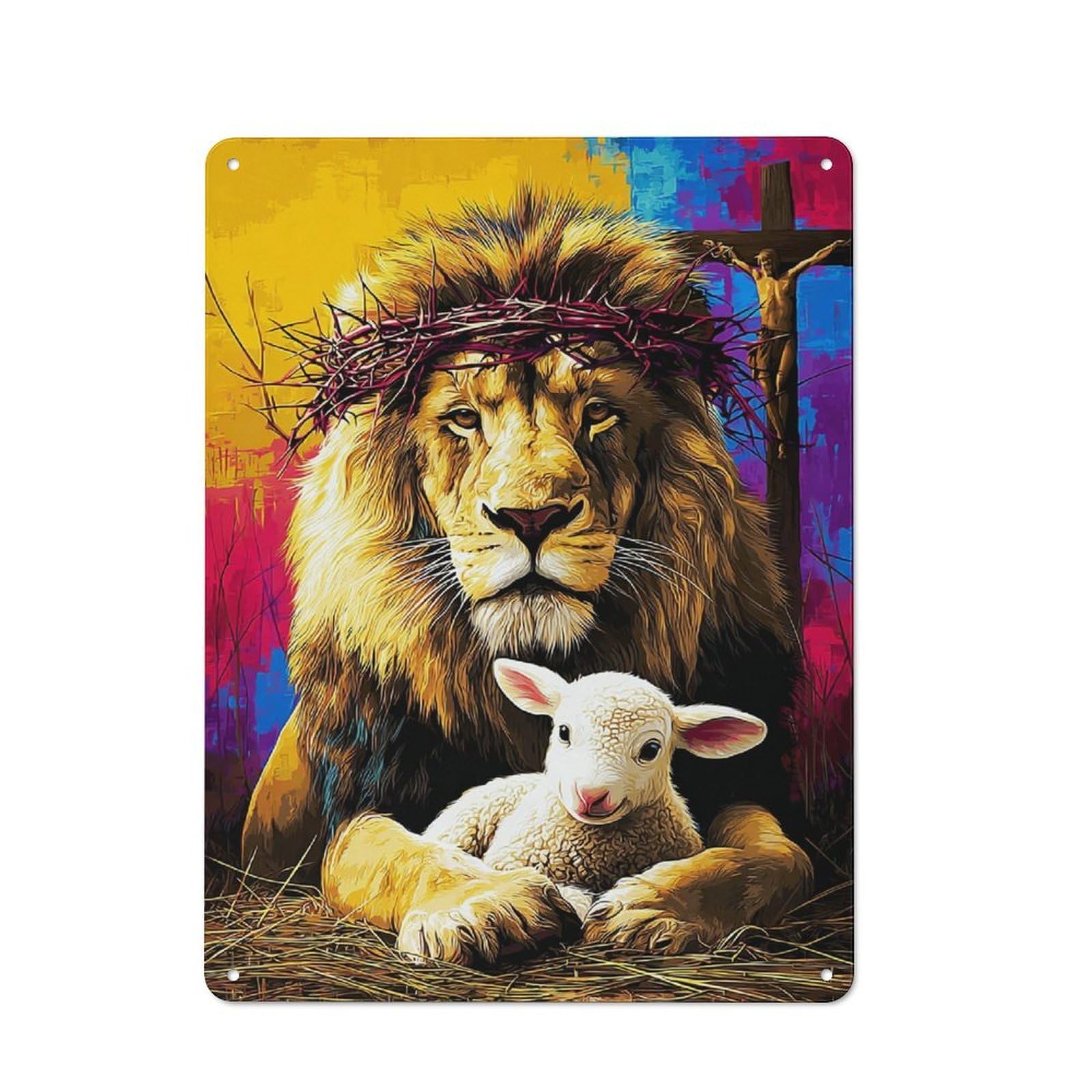 For Man Cave Or Games Room, Kingdom of Peace Lion And Lamb -1 Retro Metal Plaque 40x30cm, for Metal Sign Collectors, for Garage And Workshop Walls