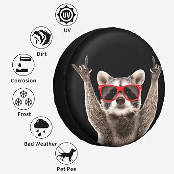 Spare Tire Cover Raccoon Wheel Tire Cover Waterproof Sun Protection Universal Fit for Trailers Rv SUV Truck Camper Travel 14 Inch