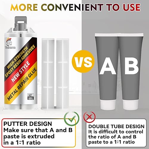 Miniatura 4 de Pegamento de reparación de metal, paquete de 2 unidades de pegamento de metal a metal de grado profesional resistente para metal, plástico y