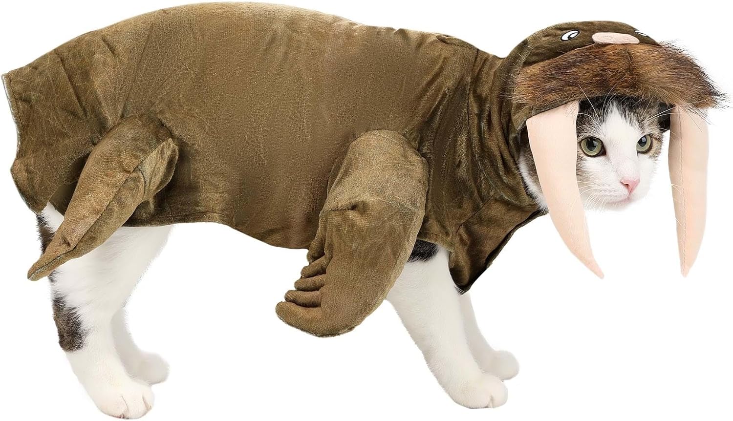 Brown Walrus Costume for Pets - Hooded Minky Fabric Costume with Tusks